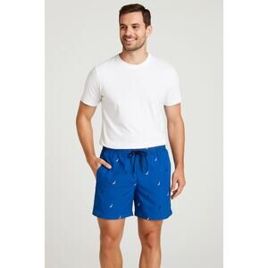 Nautica Men's Blue Swim Trunks Size L Sailboat Print Drawstring Waist NWT